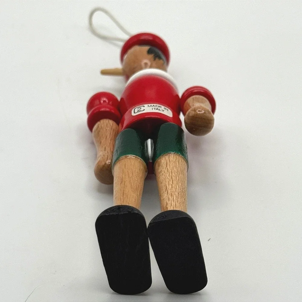 Vintage Wooden Pinocchio Ornament Made in Italy Articulated Hanging‎ Figure Toy